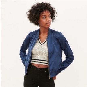 Silence + Noise navy blue silky bomber jacket